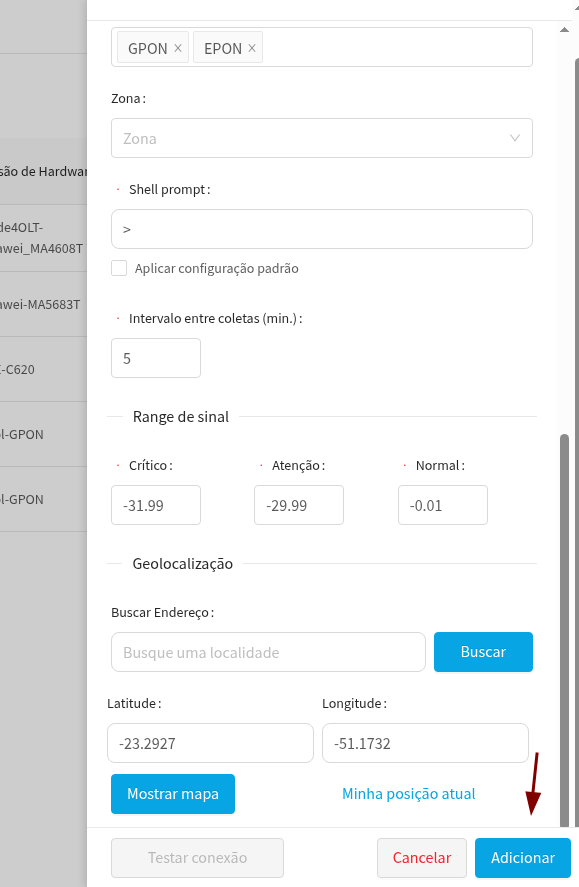 Analysis initial screen