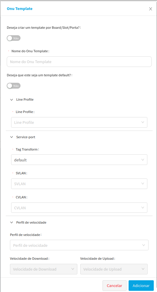 Menu de criação de template, Seleção por board desativado