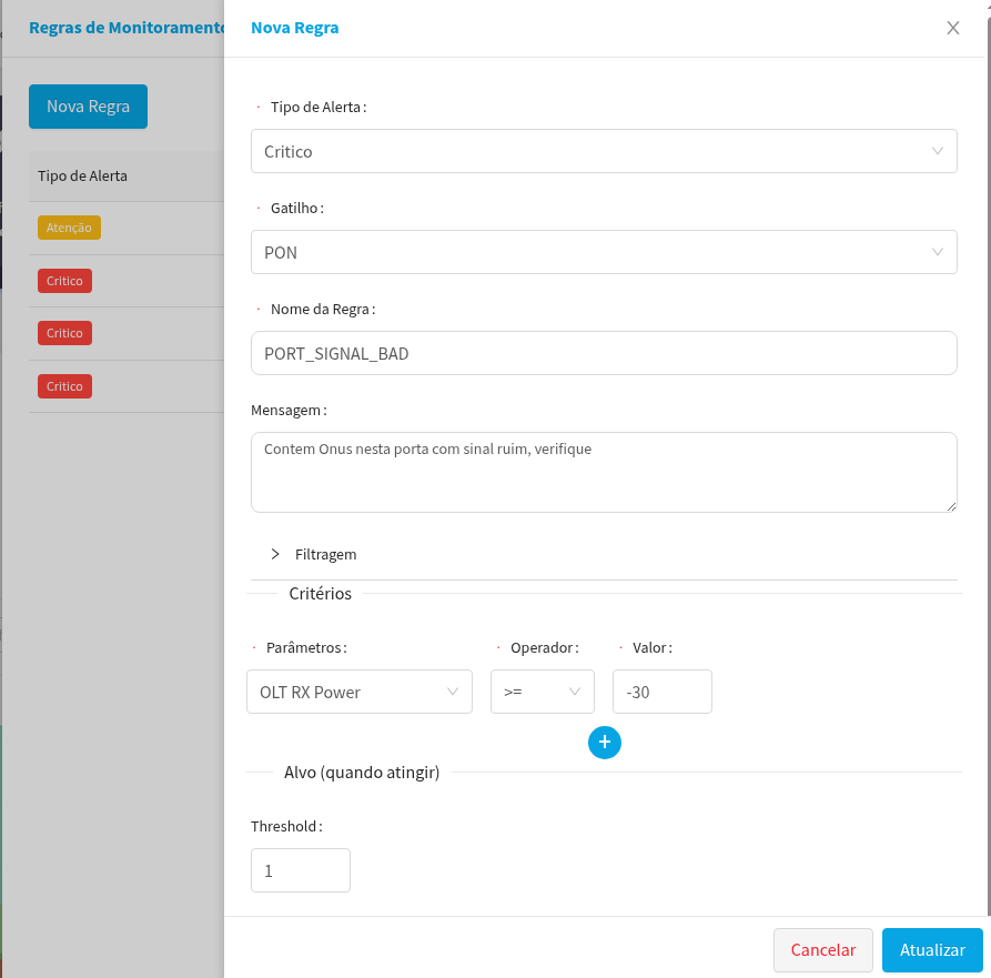 Analysis initial screen