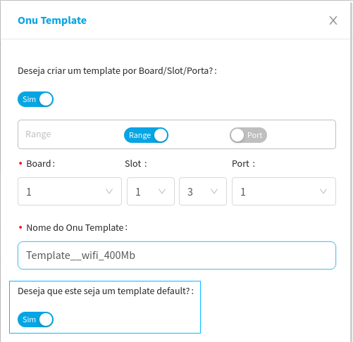 Botão de habilitação de *Template default*