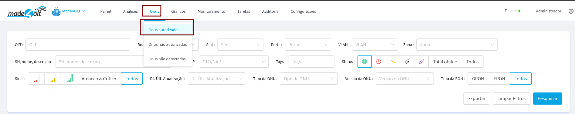 Tela inicial do Analysis